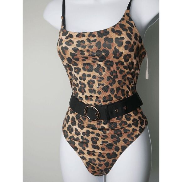 ENVYA Leopard Print Belted Retro One-piece Swimwear S - Picture 3 of 6